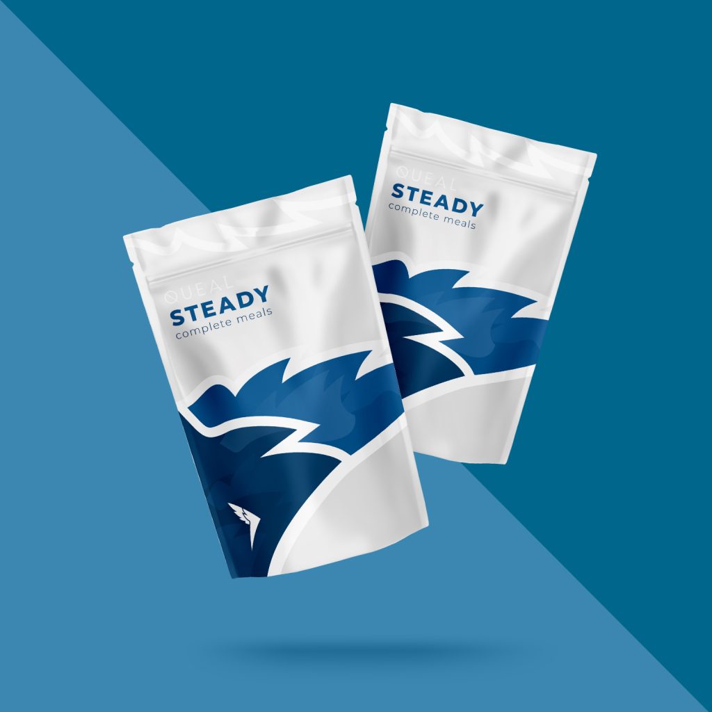 Shop 2 Two Queal Steady Standard pouches, set against a background with dark blue and light blue colours.